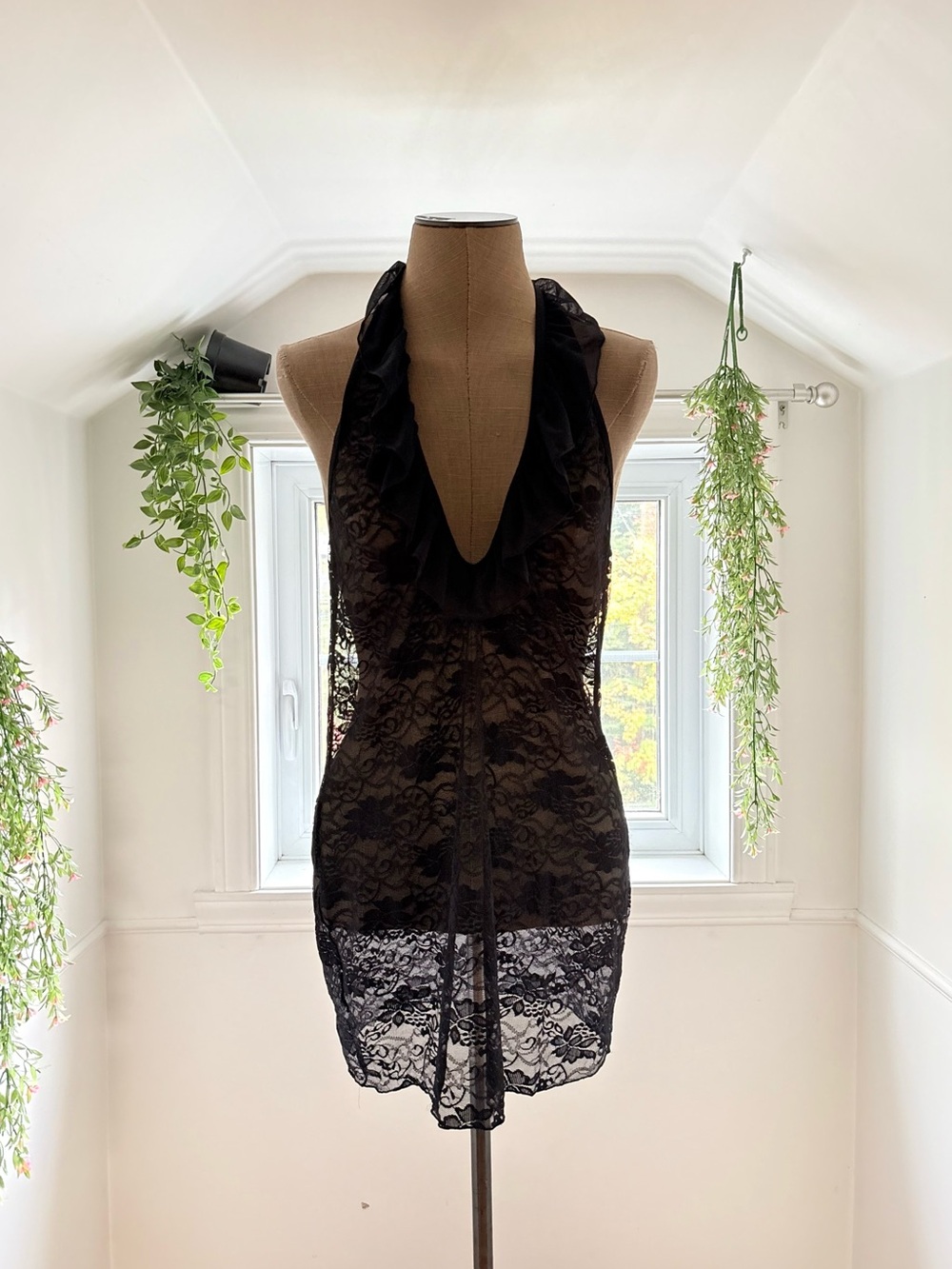 Black Lace Halter Slip Dress